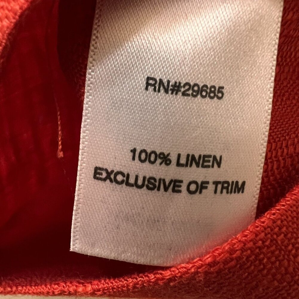 PENDLETON Blouse Womens Petite 8 Red Linen Pullover V Neck Gray Trim 3/4 Sleeve - Picture 7 of 13